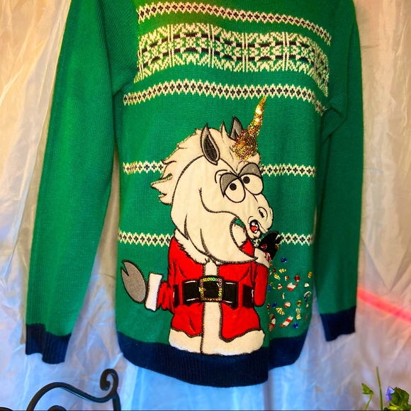 Mens Unicorn Santa Claus Christmas Holiday Party Sweater - Picture 3 of 5